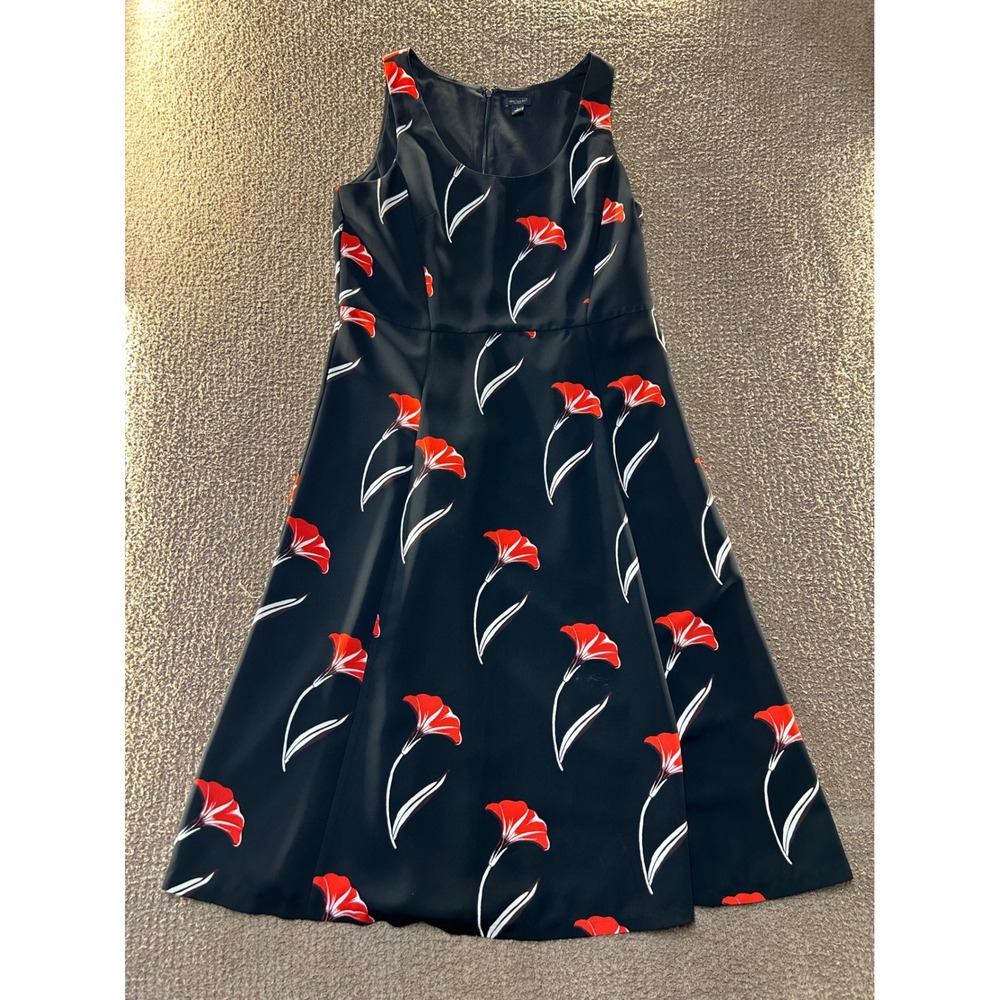 Ann Taylor Factory Black Red Floral Poppy Fit Flare Dress Sleeveless Size 12